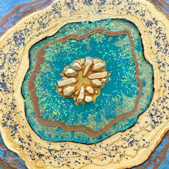 Snowflake Geode - Original Art Mixed Media Faux Geode Signed Painting 12”x12” - Picture 3 of 9